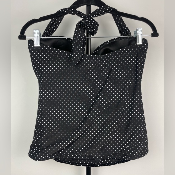 Miraclesuit Black‎ White Polka Dot Retro Ruched Side Seams Tankini Swimsuit Top - Picture 2 of 5